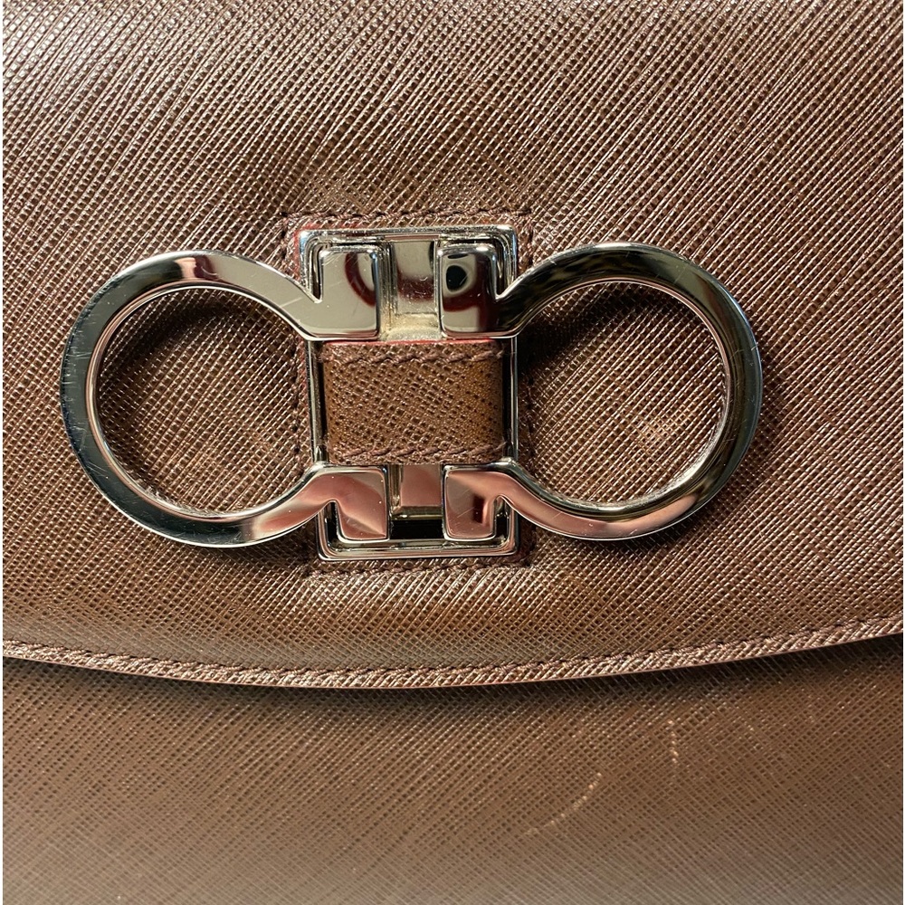 Rare Vintage Salvatore Ferragamo Double Gancini Large Saffiano Leather Bag - Picture 6 of 14
